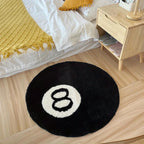 Round black 8-ball tufted rug, non-slip, indoor and outdoor use