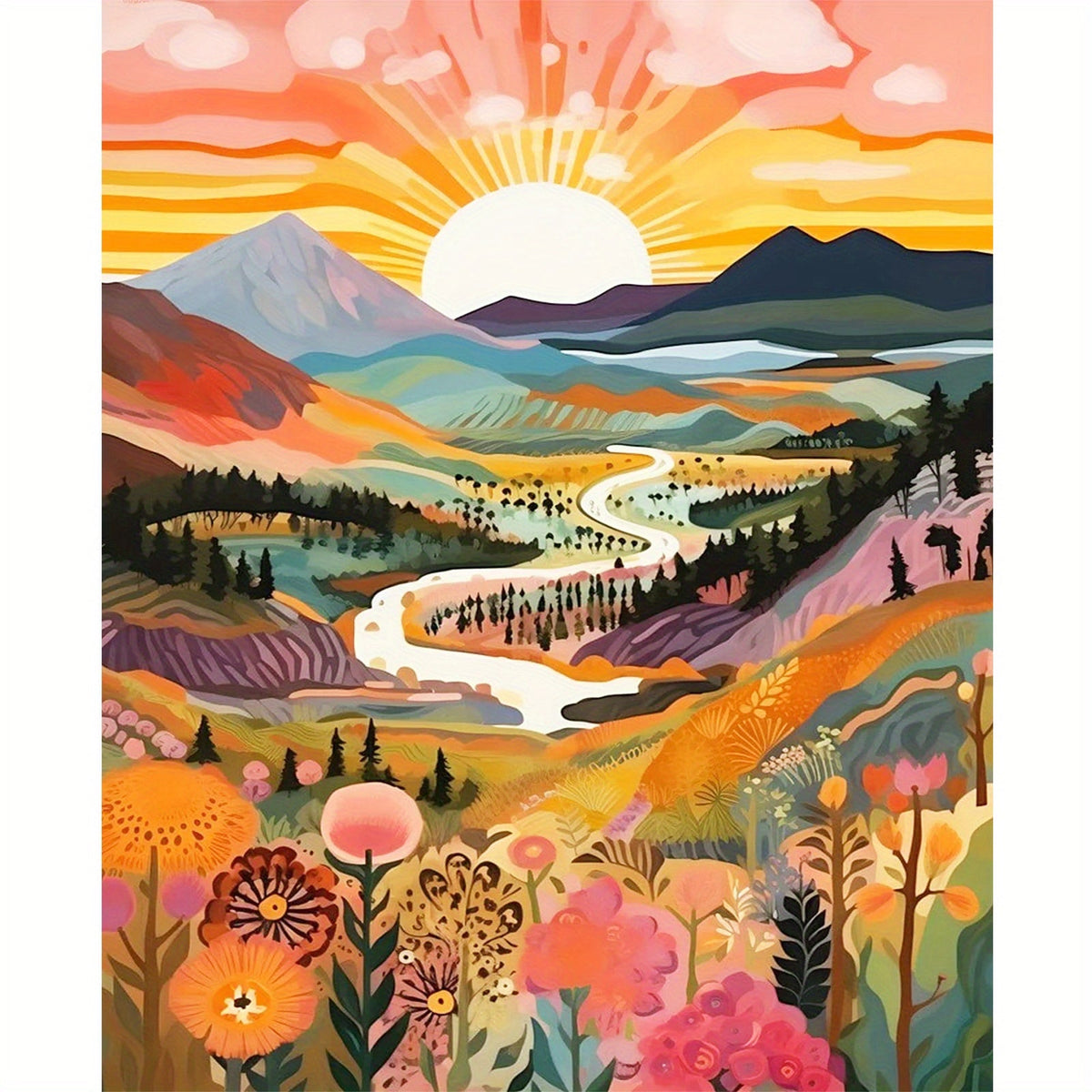 Paint by numbers kit sunset mountain landscape 40x50cm DIY acrylic canvas art
