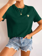 Women heart detail t-shirt minimalist casual crew neck