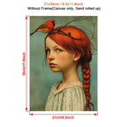 Canvas wall art Art Deco portrait of girl and cardinal, frameless indoor poster
