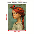 Canvas wall art Art Deco portrait of girl and cardinal, frameless indoor poster