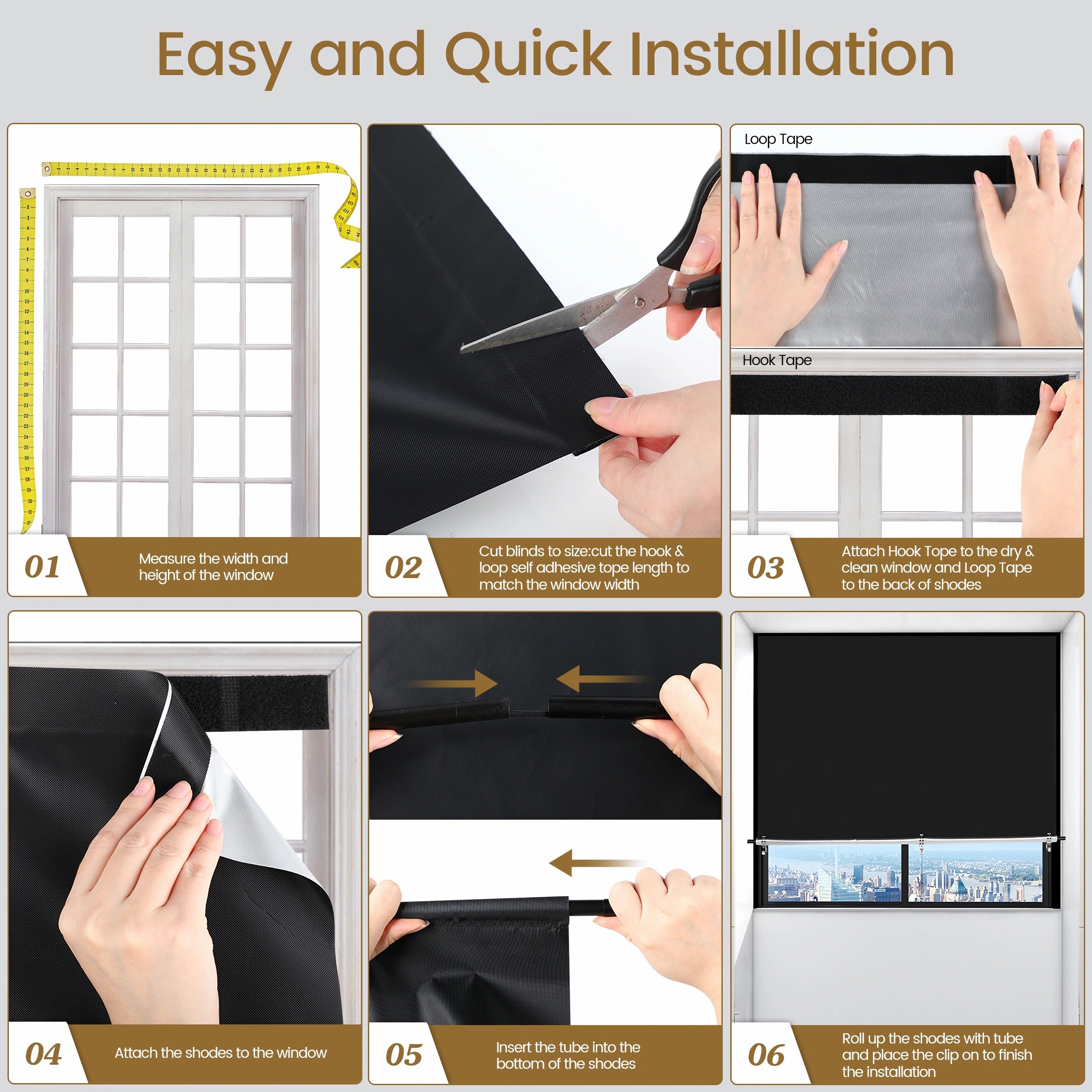 Portable blackout curtains cordless thermal insulated for bedroom and travel