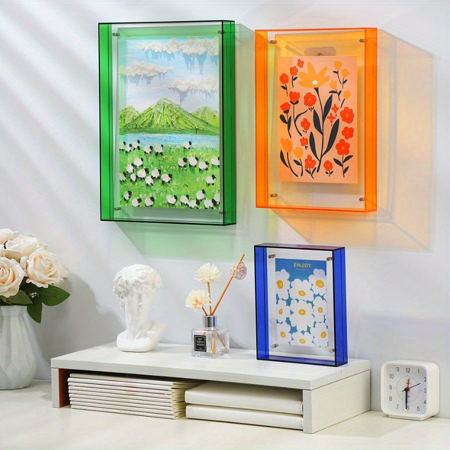 Acrylic photo frame transparent double-sided art deco vertical wall and table display