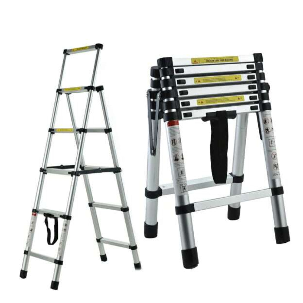 Aluminum telescopic ladder adjustable 6FT to 7FT with non-slip feet and 330lbs capacity