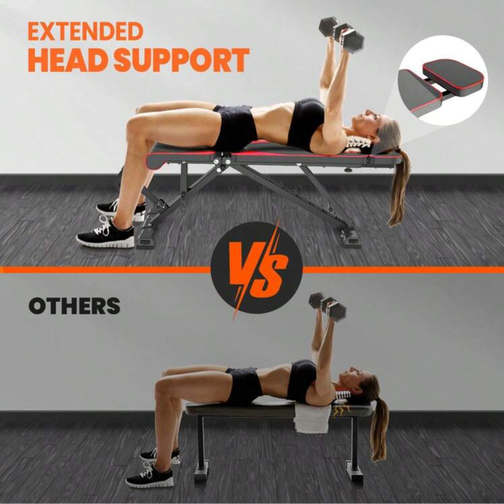 Adjustable folding workout weight bench with resistance bands black red