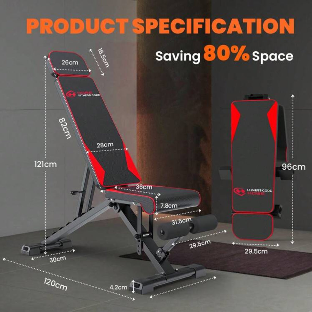 Adjustable folding workout weight bench with resistance bands black red