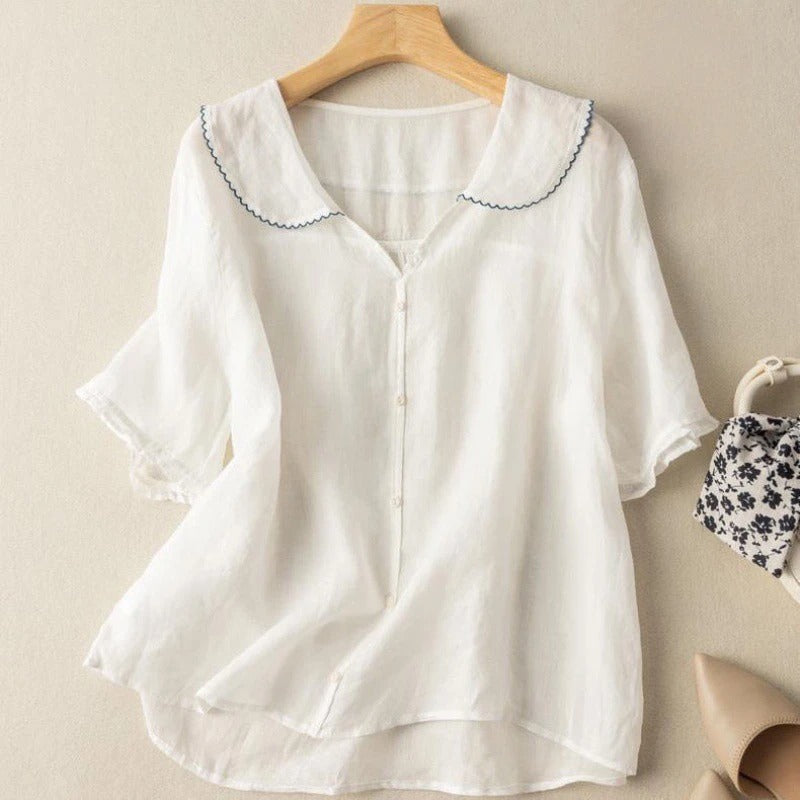 Women vintage button detail relaxed blouse in soft pastel colours relaxed fit