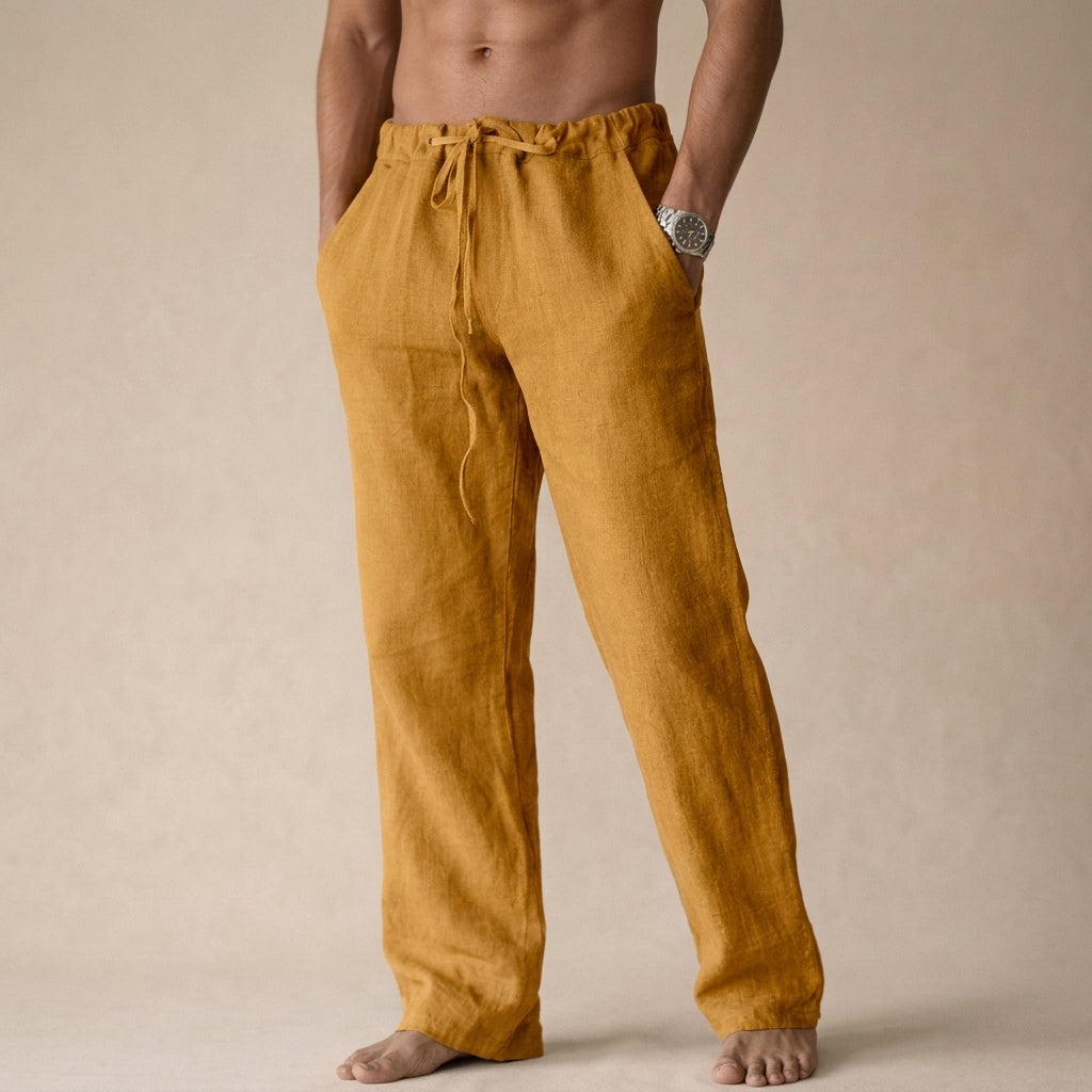 Men's linen trousers lightweight breathable summer pants tailored fit