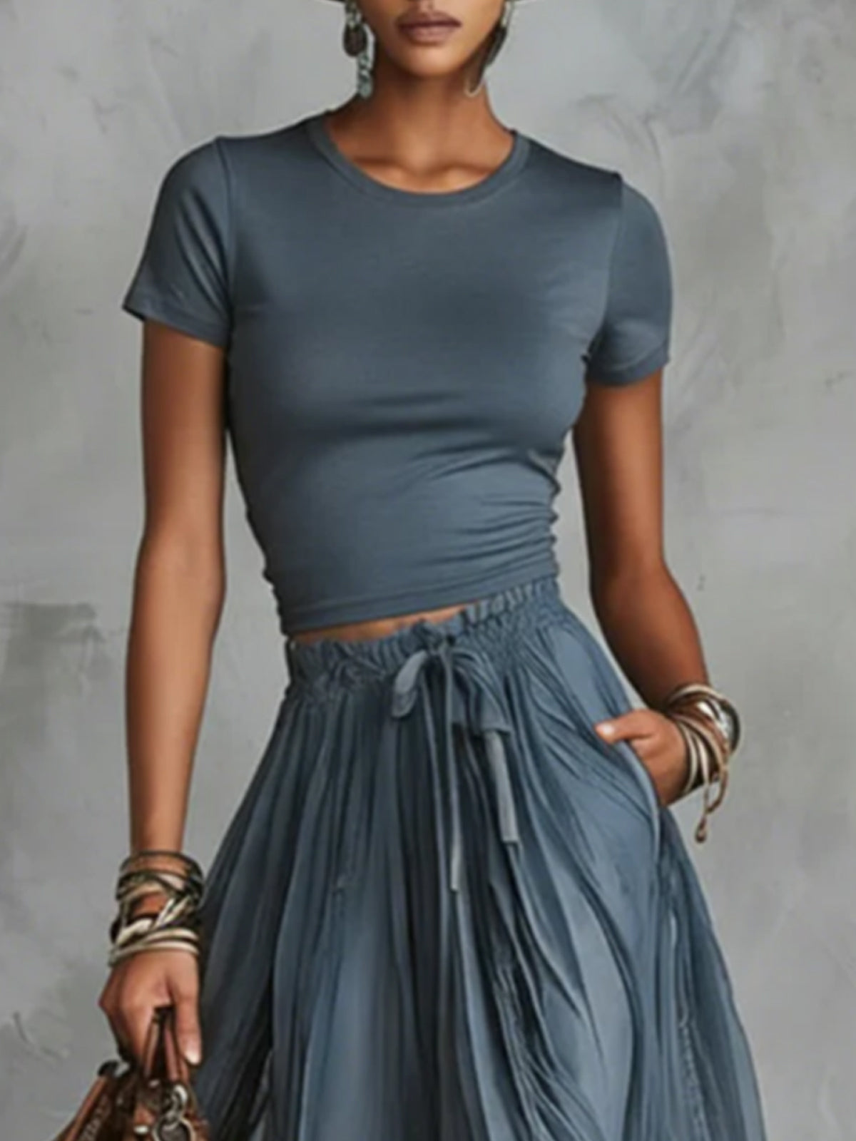 Lace Maxi Skirt Set Women Cotton Top Tulle Two Piece | Dione