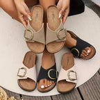 Women sandals with adjustable buckle strap in pink beige and black