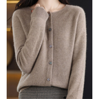 Women's merino wool sweater round neck with button placket slim fit