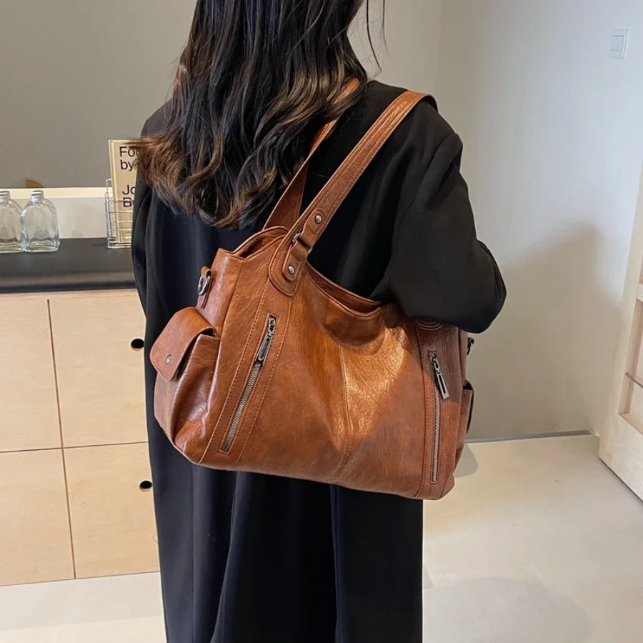 Women's vegan leather shoulder bag crossbody, multiple pockets everyday handbag