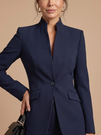 Women 2 Piece Suit stand collar tailored jacket with flared trousers