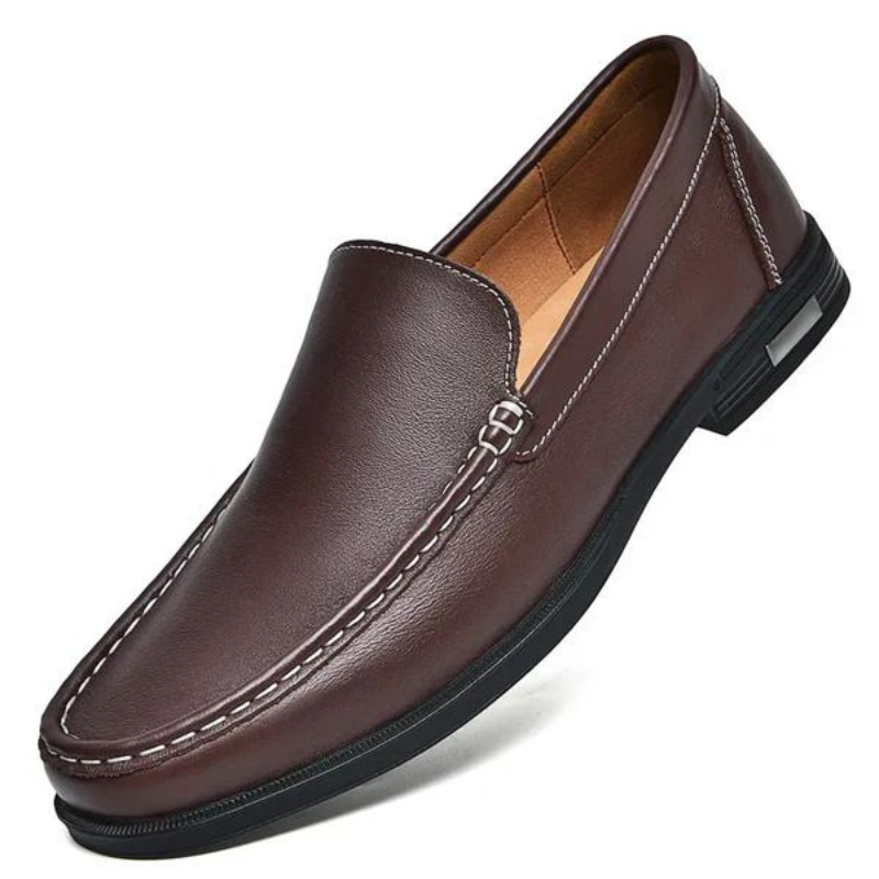 Men leather loafers slip on moccasins with cushioned insole and rubber outsole
