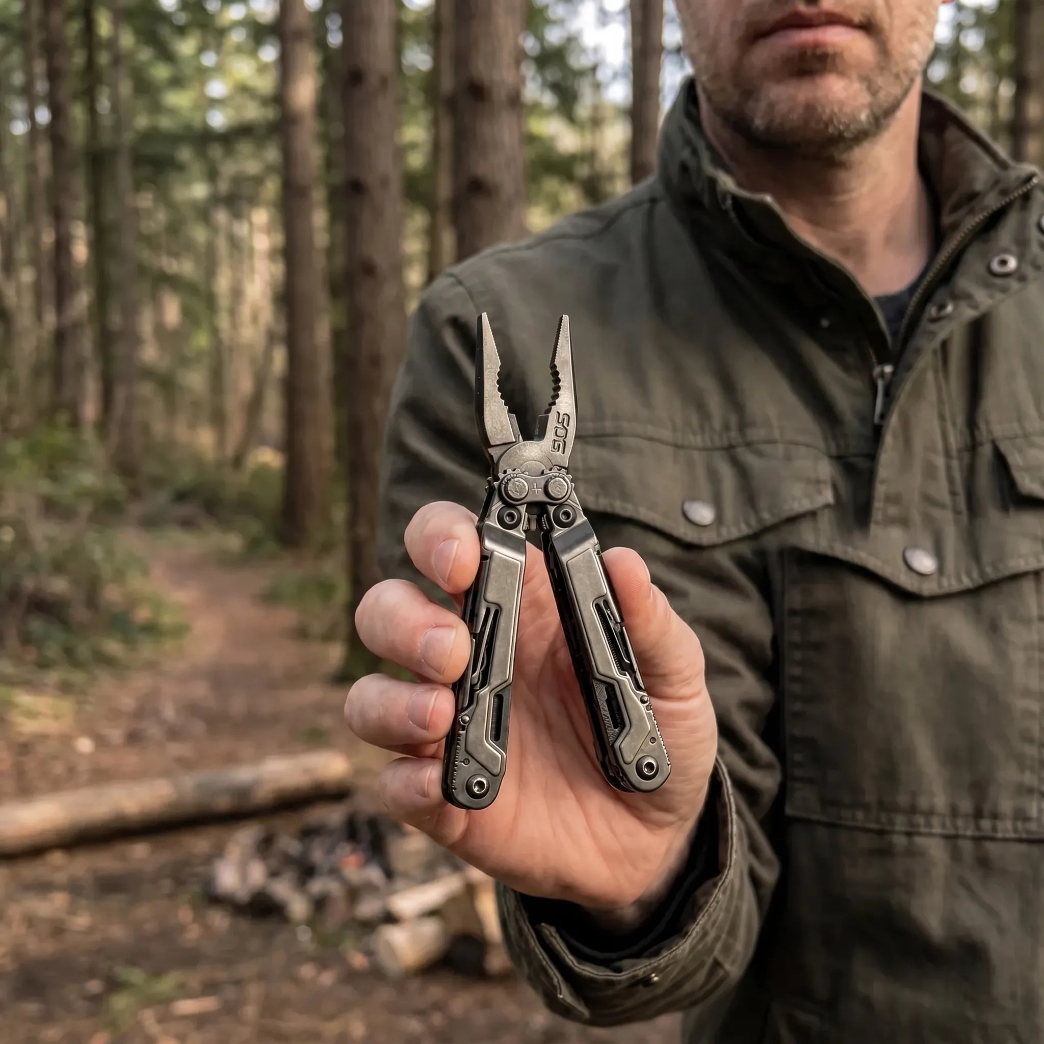 18-in-1 folding multitool with needle-nose pliers, dark grey, pocket EDC