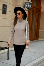 Women cable knit jumper turtleneck relaxed fit drop shoulder