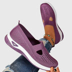 Women's orthopaedic slip-on shoes with knitted upper and thick cushioned sole