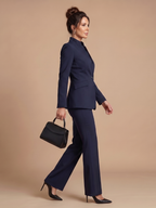 Women 2 Piece Suit stand collar tailored jacket with flared trousers
