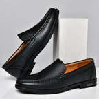 Men leather loafers slip on moccasins with cushioned insole and rubber outsole