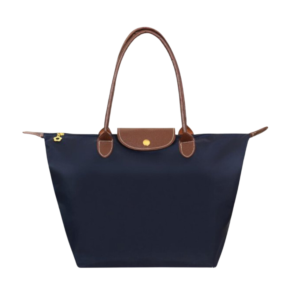 Women's leather tote bag large shoulder bag with zipper, water-resistant nylon