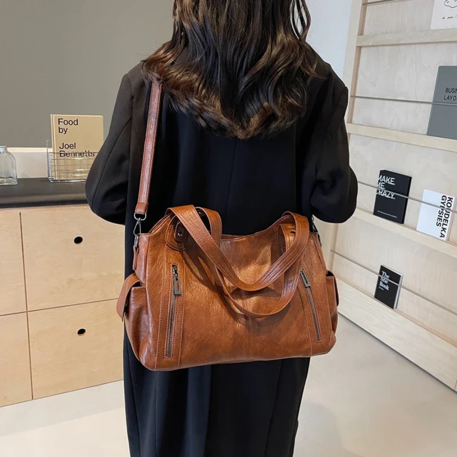 Women's vegan leather shoulder bag crossbody, multiple pockets everyday handbag