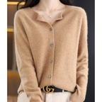 Women's merino wool sweater round neck with button placket slim fit