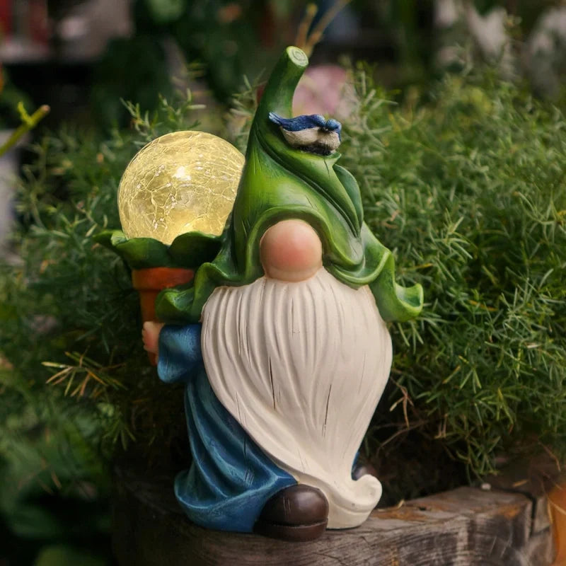 Solar garden gnomes outdoor decor warm white glow weather-resistant resin