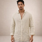 Men's linen shirt casual breathable long sleeve open collar