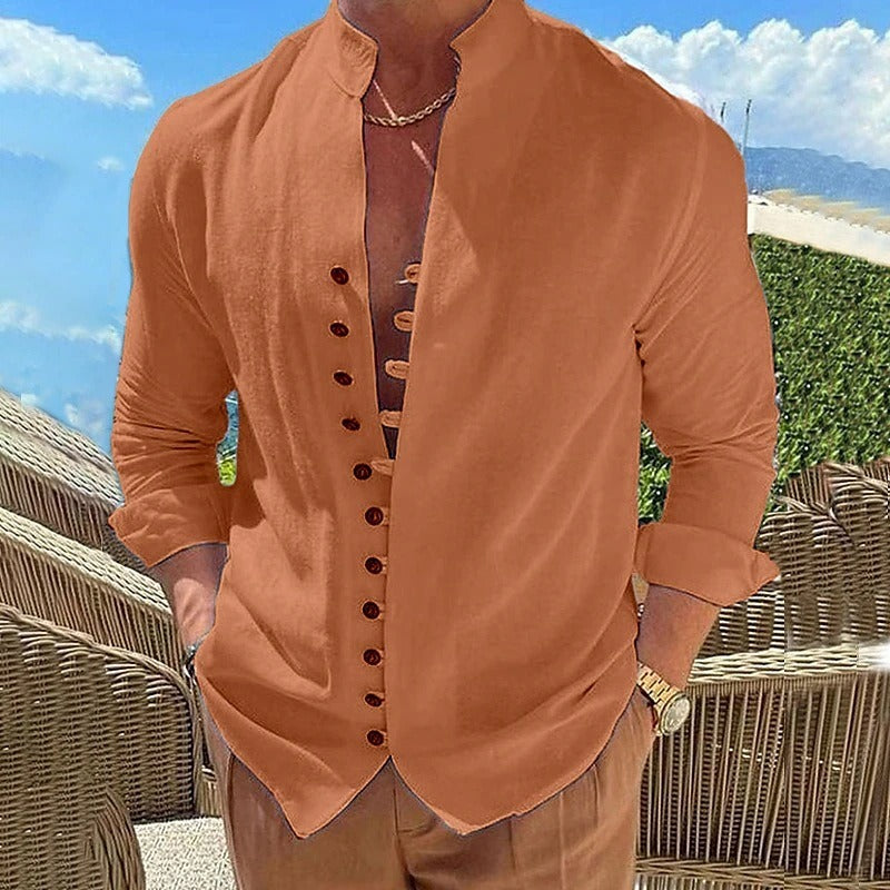 Men's cotton long sleeve shirt in relaxed casual fit, available in multiple colours