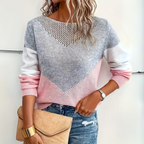 Women's relaxed fit pullover casual everyday sweater in pink, loose silhouette