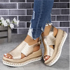 Women platform sandals open toe with adjustable straps in gold and silver