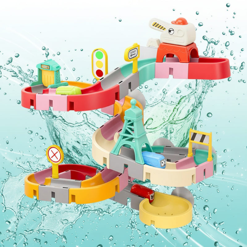 Bath toy track DIY water slide play set with modular suction cup design