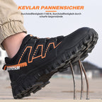 Safety shoes with steel toe cap, anti-slip puncture-resistant sole, breathable mesh upper