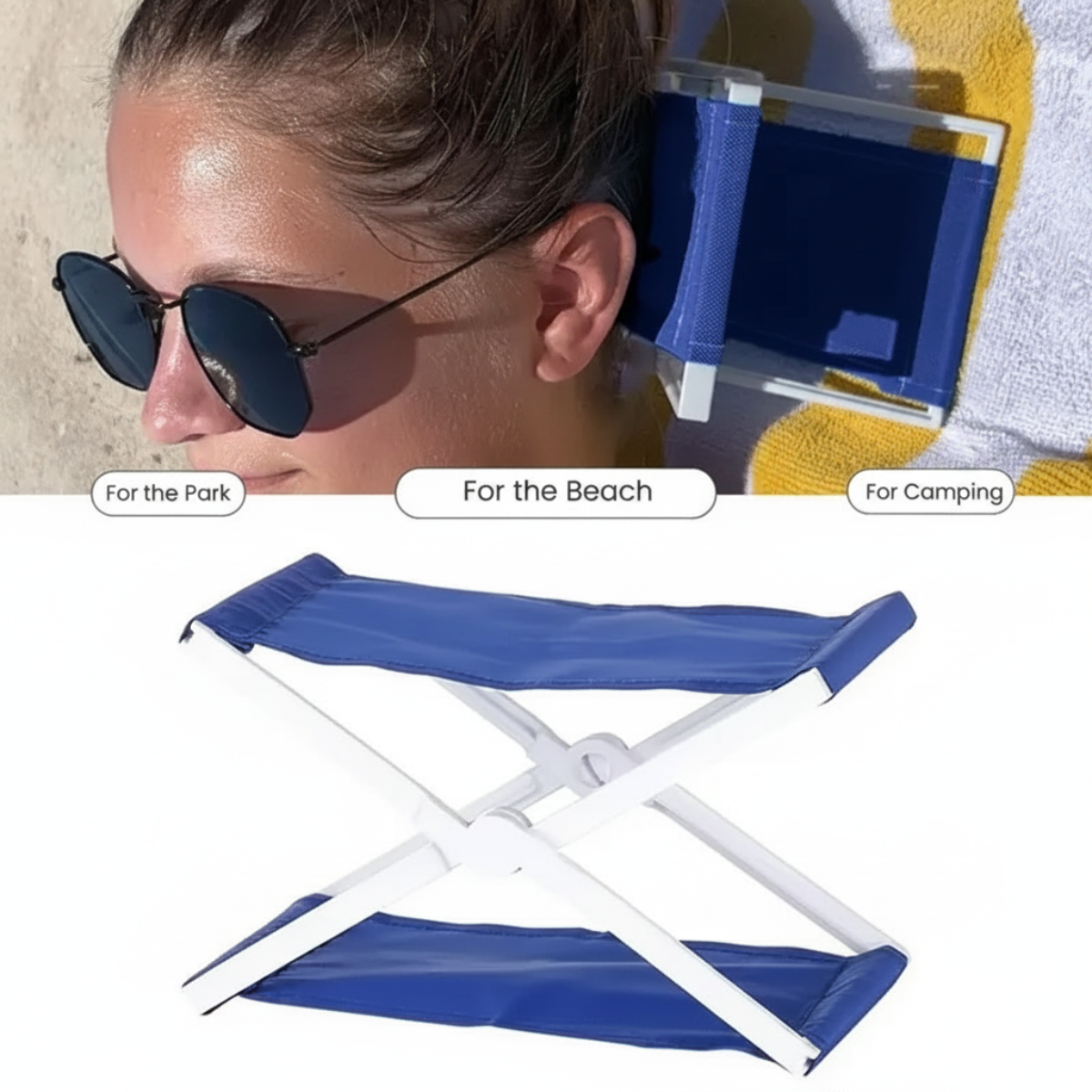 Portable foldable headrest for beach and park, lightweight with ergonomic neck support