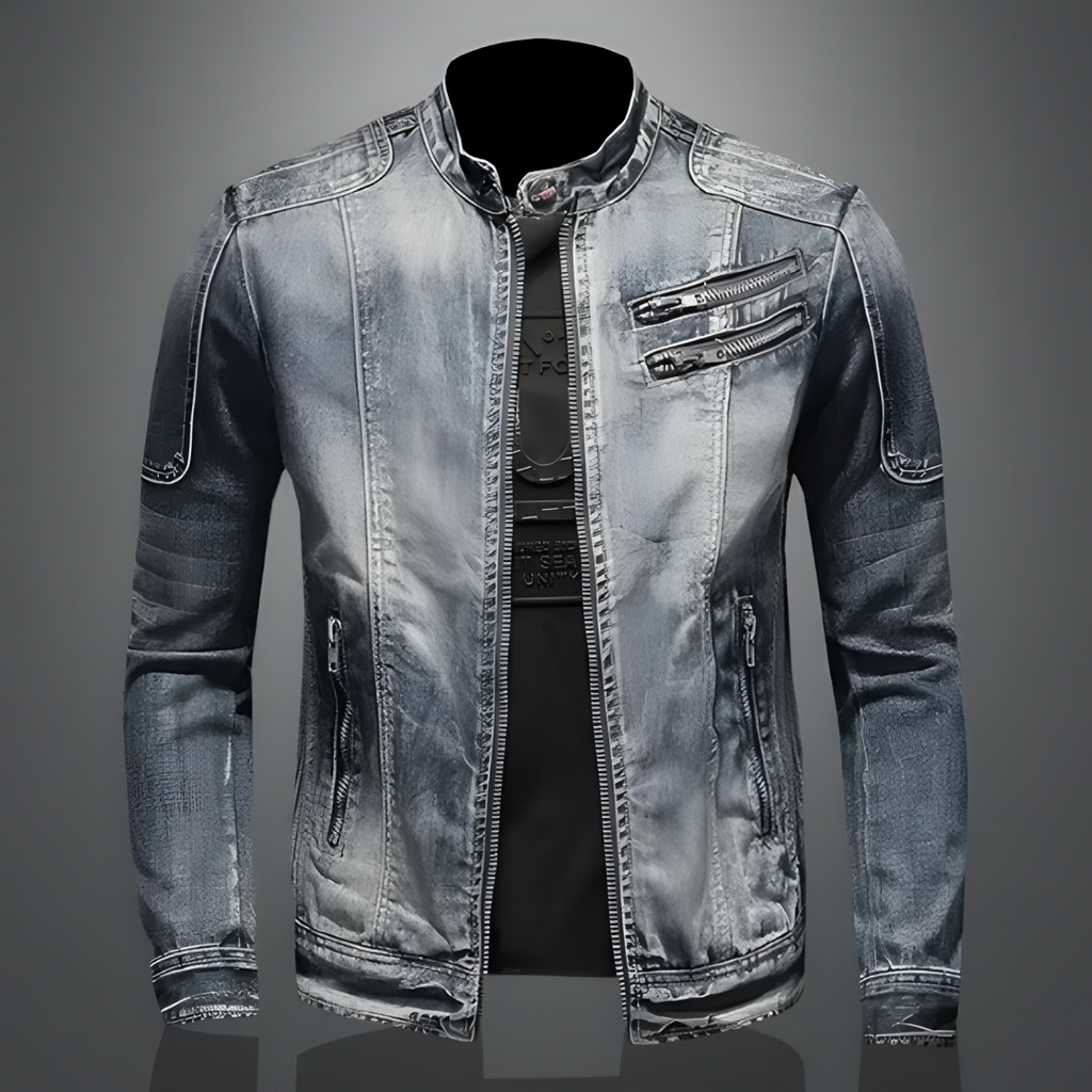 Men denim jacket retro vintage wash lightweight button-up