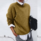 Women's cashmere sweater with classic round neck, minimalist elegant fit