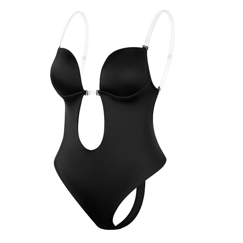 Women's deep V-neck backless body shaper with built-in bra and tummy control