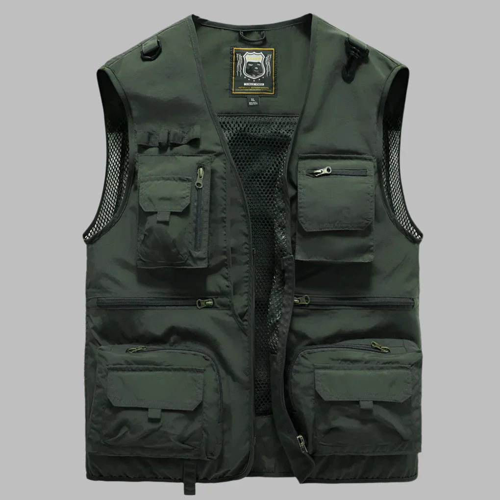 Multi pocket water resistant vest with stand collar and zip pockets