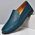 Men leather loafers slip on moccasins with cushioned insole and rubber outsole