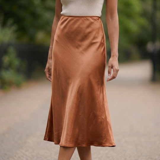 A-Line Satin Midi Skirt in luxurious satin with flattering fit