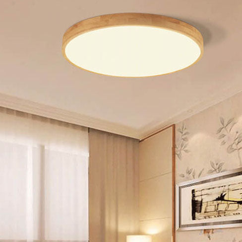 Flush mount ceiling light Nordic solid wood round LED 30CM ultra-thin