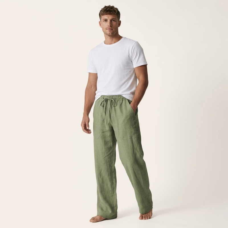 Men's linen trousers straight cut lightweight summer casual