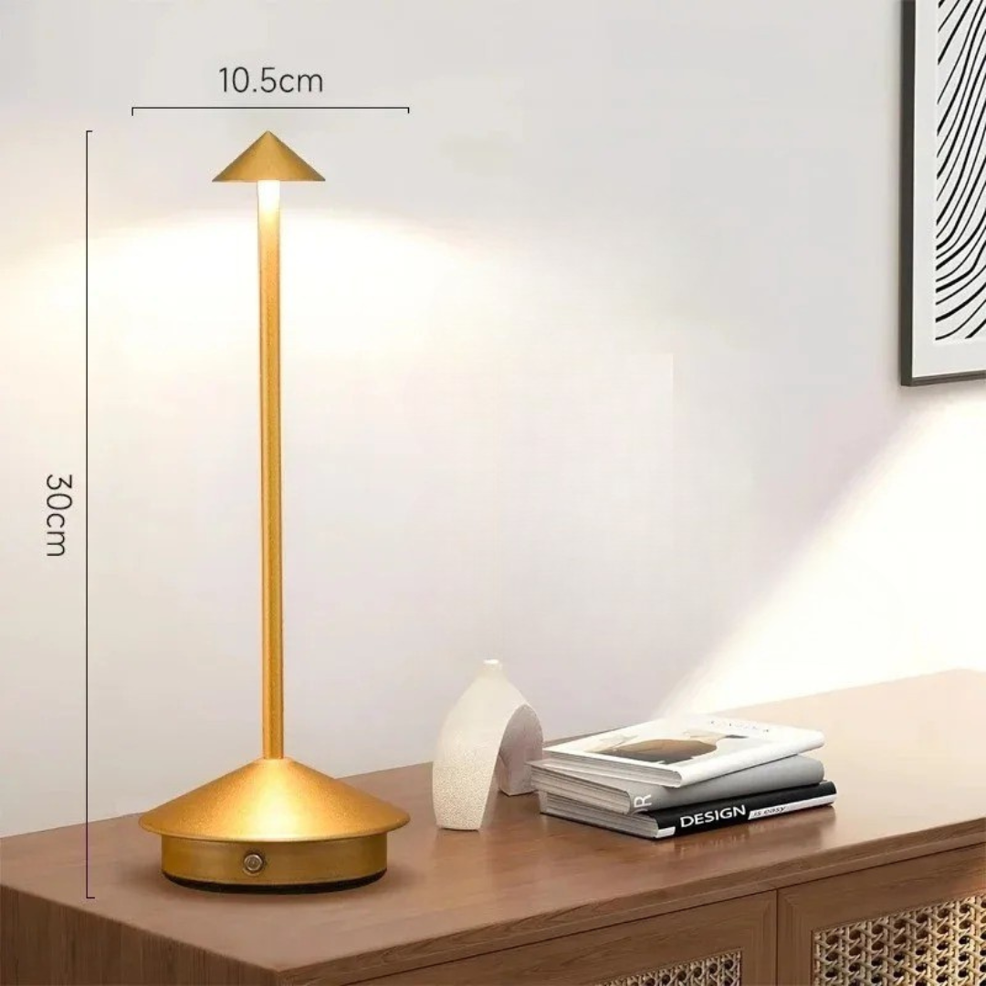 LED table lamp rechargeable aluminium cone with touch dimming, cordless desk lamp