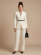 Women 2 Piece Suit stand collar tailored jacket with flared trousers