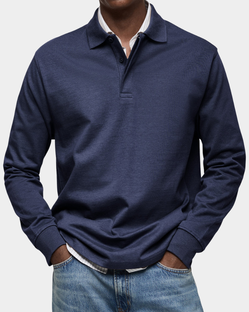 Men Polo Shirt Long Sleeve Stretch Breathable Winter Knit Top