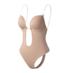 Women's deep V-neck backless body shaper with built-in bra and tummy control