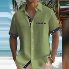 Men's short sleeve summer shirt, breathable lightweight cotton blend, S to 3XL