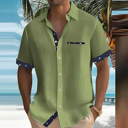 Men's short sleeve summer shirt, breathable lightweight cotton blend, S to 3XL