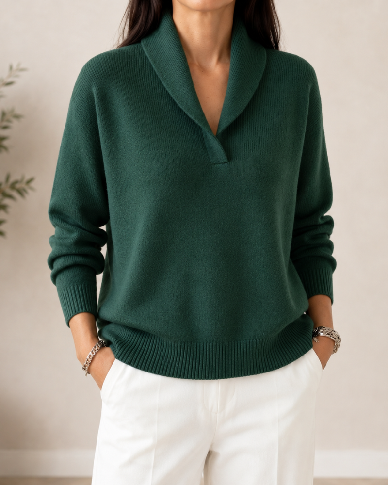 Women's soft knit V-neck jumper with wrap neckline, relaxed fit, all-season style