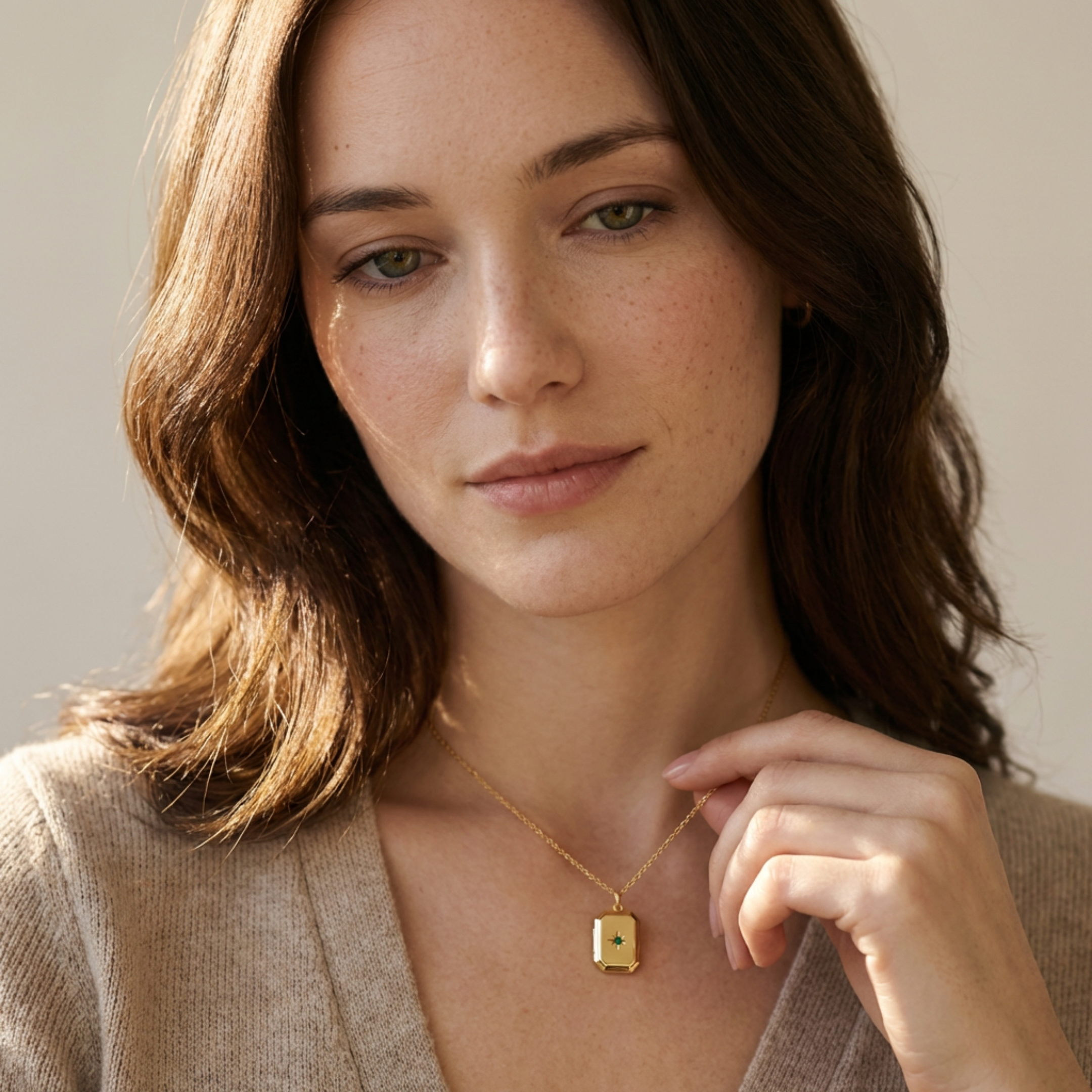 Photo locket necklace with birthstone detail gold and silver finish